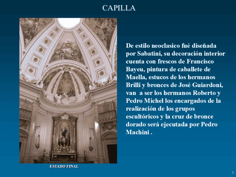 Vista general de la capilla del Palacio Real de Aranjuez restaurada, con bóveda neoclásica decorada con frescos y dorados
