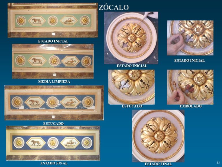 Zócalos decorados con medallones y motivos circulares en la Casa del Labrador