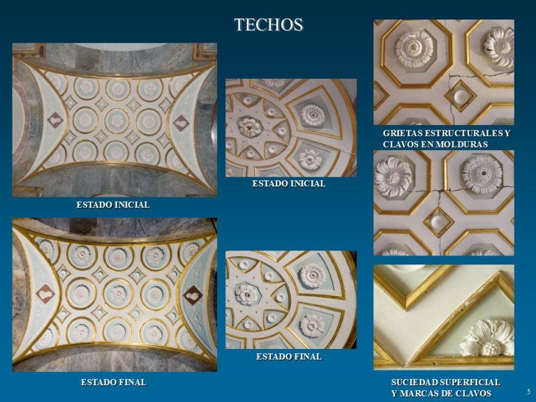 Techos artesonados y casetones decorados de la escalera principal de la Casa del Labrador