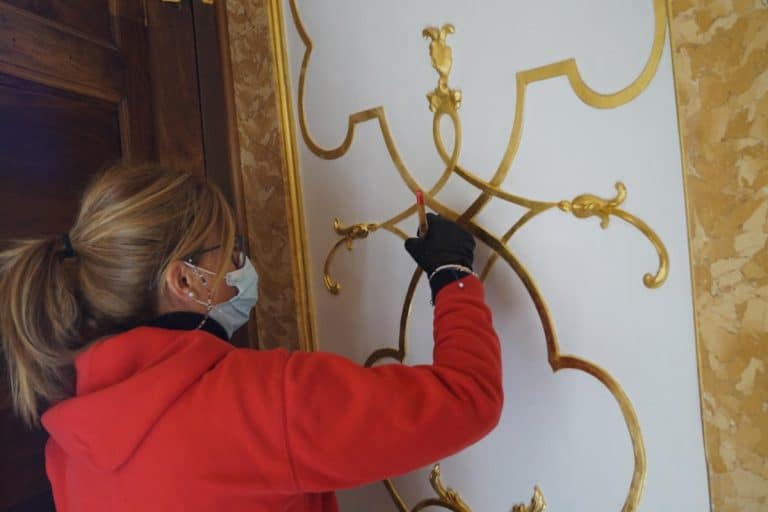 Sala de la Justicia y la Verdad, Palacio Real de La Granja de San Ildefonso (Segovia) — Protección del dorado, fase de intervención | El Barco